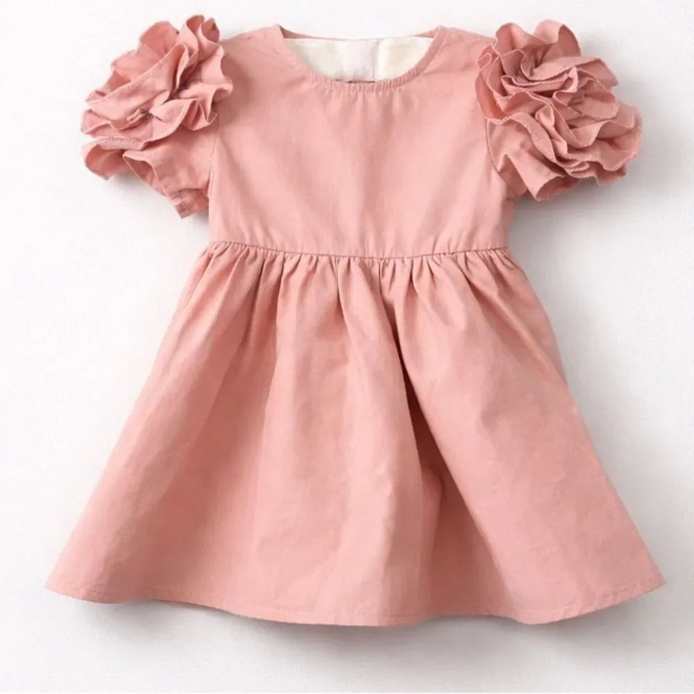 SHEIN dusty pink dress with rosette sleeve detail size 9-12 months NWOT